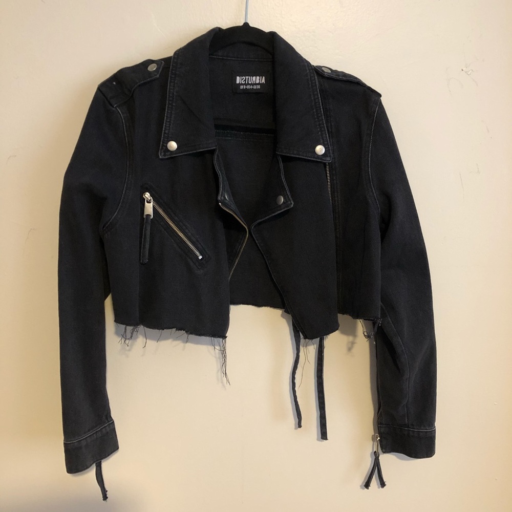 Disturb is black Crop Jean Jacket, Size 4